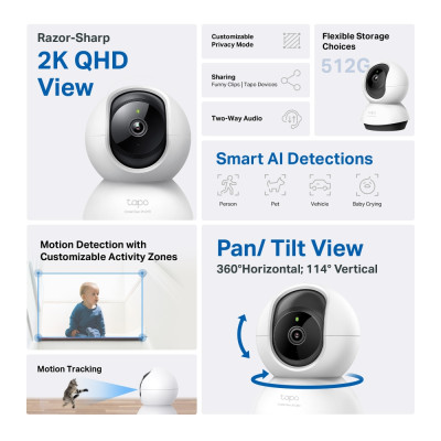 TP-LINK Pan/Tilt Wi-Fi Camera | Tapo C220 | PTZ | 4 MP | 4mm/F2.0 | H.264 | Micro SD, Max. 512GB