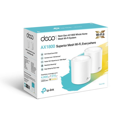 AX1800 Whole Home Mesh Wi-Fi 6 System | Deco X20 (2-pack) | 802.11ax | 1201+574 Mbit/s | 10/100/1000 Mbit/s | Ethernet LAN (RJ-4