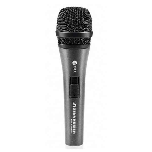 SENNHEISER E 835-S, VOCAL MICROPHONE, DYNAMIC, CARDIOID, I/O SWITCH, 3-PIN XLR-M, ANTHRACITE, INCLUDES CLIP AND BAG