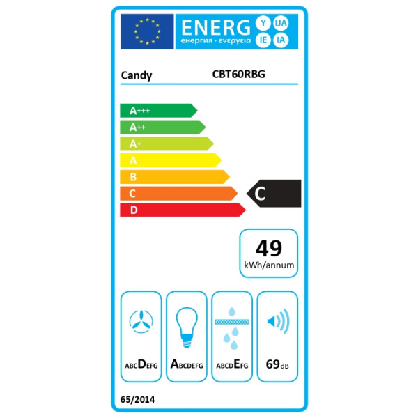 Candy Hood | CBT60RBG | Telescopic | Energy efficiency class C | Width 60 cm | 402 m /h | Mechanical | LED | Black