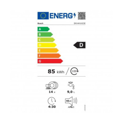 BOSCH Built-In Dishwasher SMV4HVX00E, Energy class E, 60 cm, EcoSilence, AquaStop, 6 programs, Home Connect, 3rd drawer, Led Spo