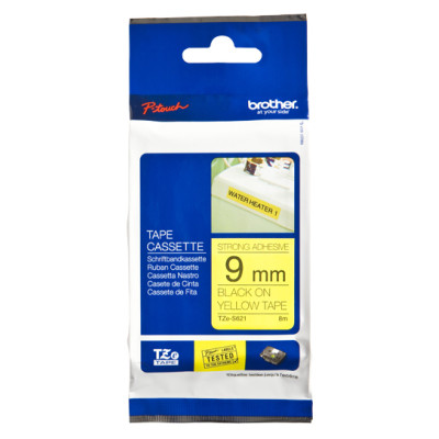 Brother | TZe-S621 Strong Adhesive Laminated Tape | Black on Yellow | TZe | 8 m | 9 cm